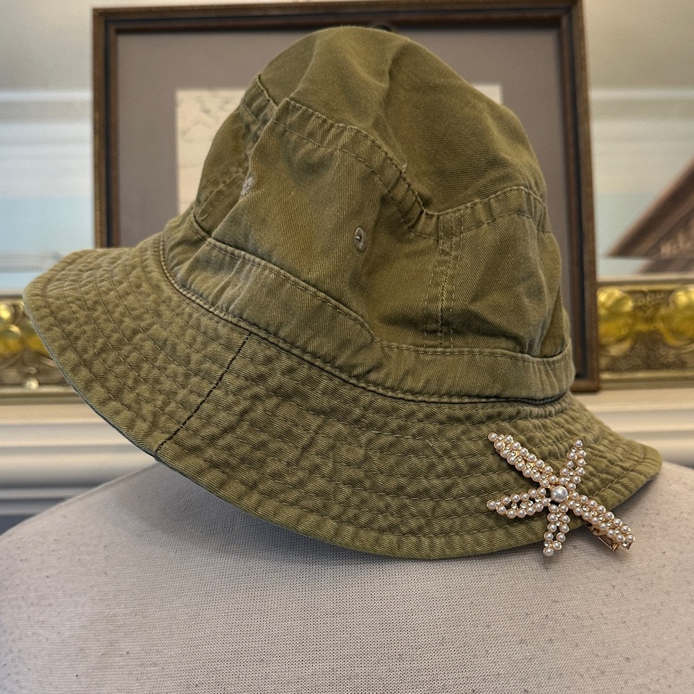 Olive Green Bucket Hat with Starfish Accent